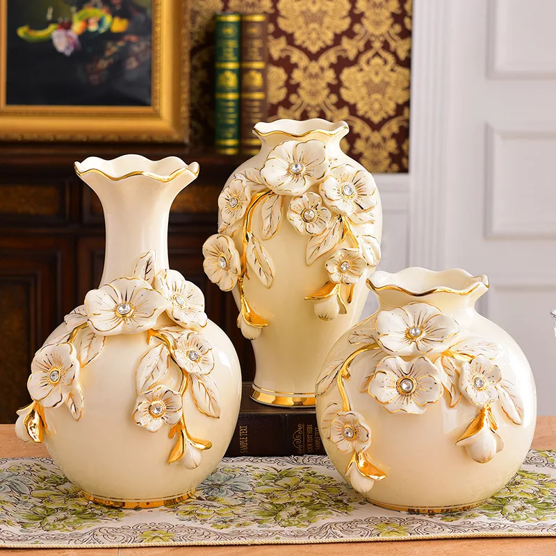

3 Pieces Europe Relief Ceramic Vase Decoration Home Decoraction Luxury Living Room Decoration High-grade Vases House Decoration