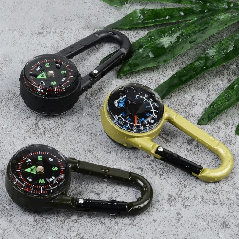 

2PCS Outdoor Double-sided Multifunctional Hiking Metal Carabiner Compass Thermometer Keychain Metal Carabiner Keychain