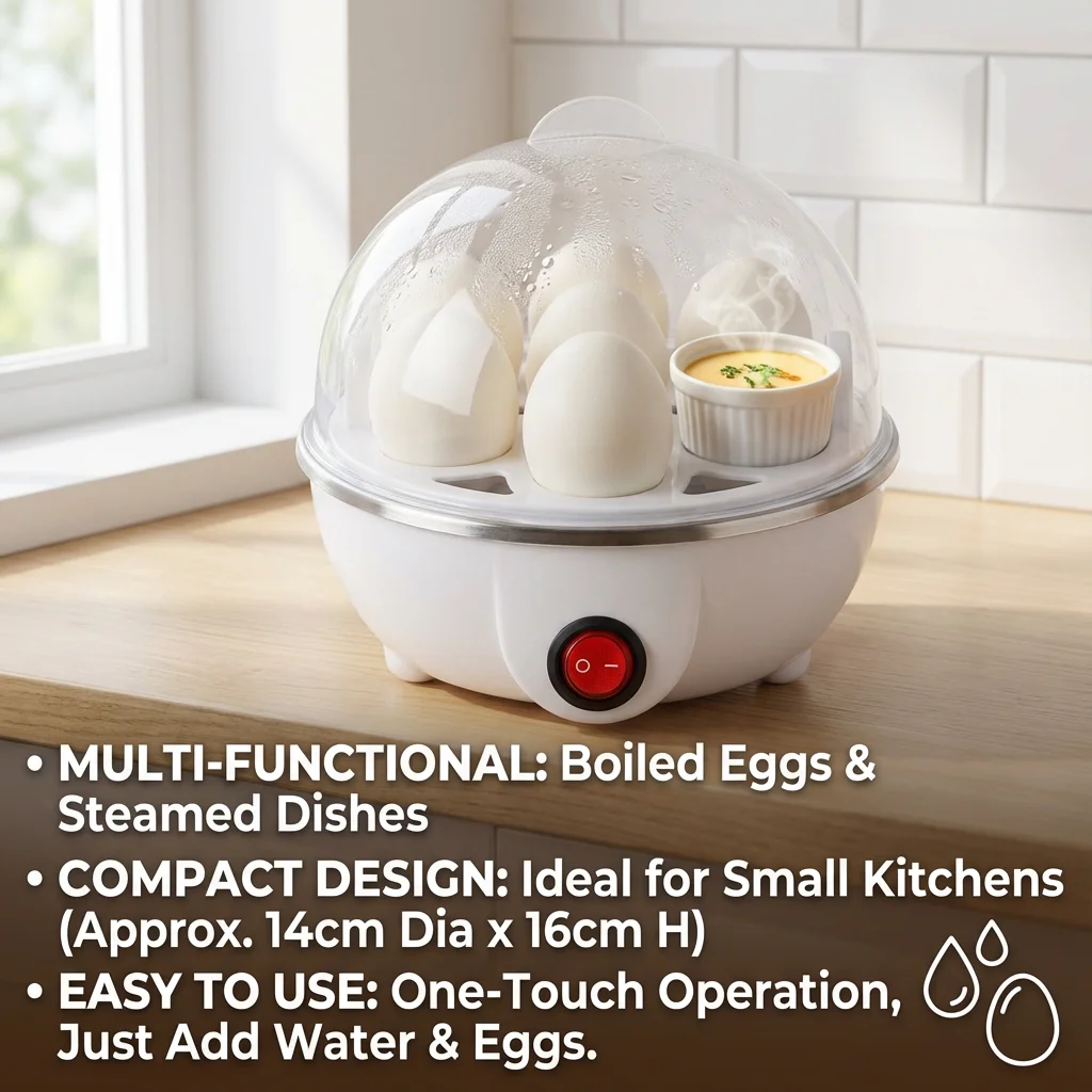 1-Person Mini Egg Cooker Automatic Power off Multi-Functional Steamed Egg Boiled Egg Maker for Breakfast Home Kitchen Appliance