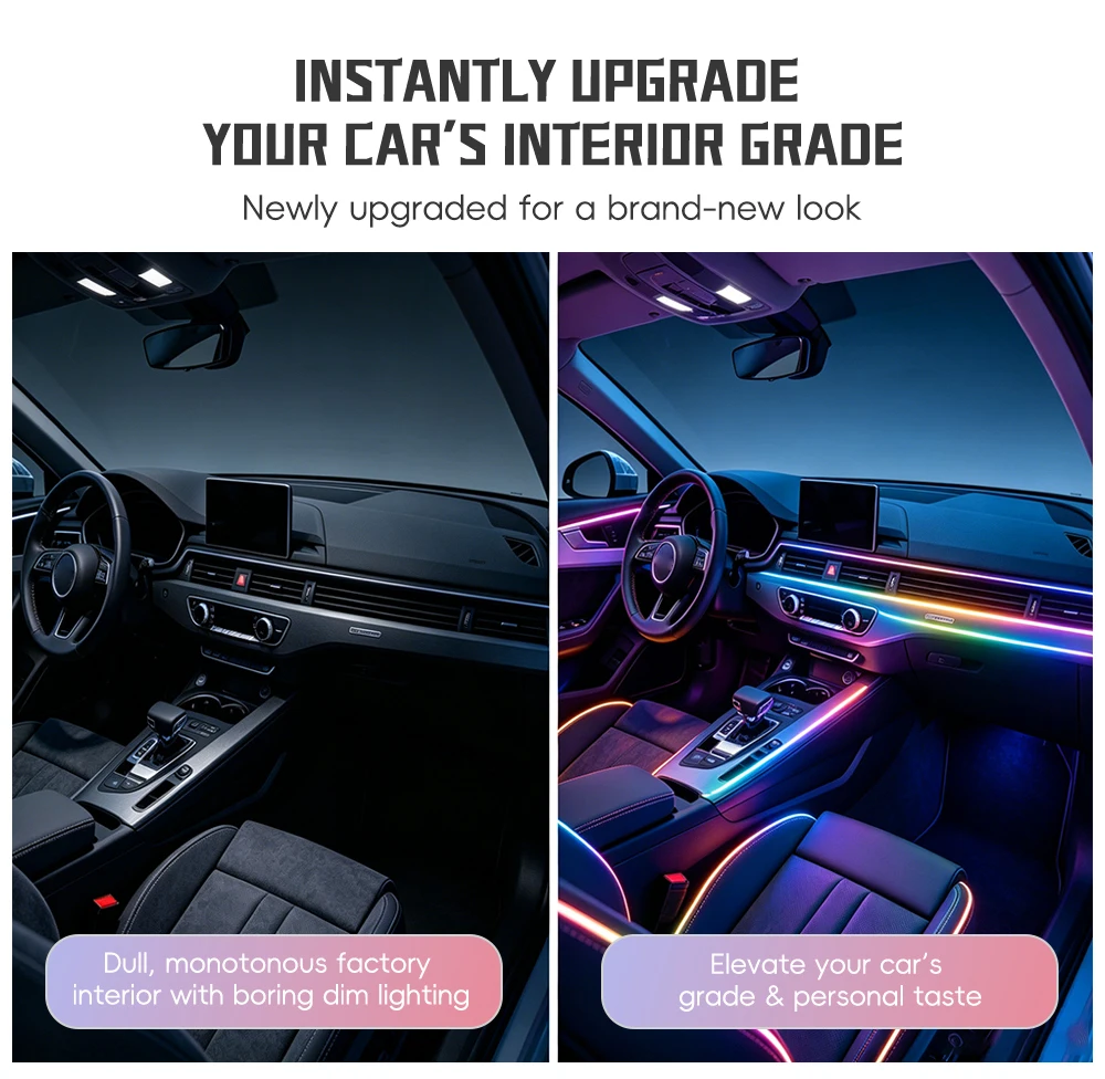 5/6/9/10in1 Symphony Car Ambient Light Interior Acrylic Guide LED Strip Light Cigarette Decoration Atmosphere Lamp APP Control