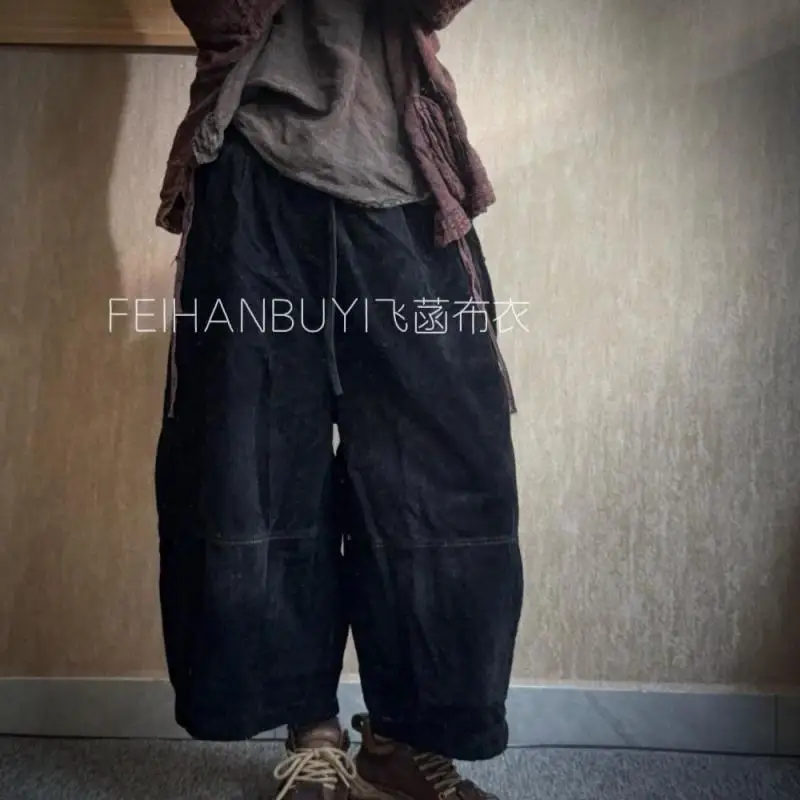 خريف جديد الفنون نمط المرأة مرونة الخصر فضفاضة عادية الكاحل طول السراويل عالية الجودة القطن سروال قصير خمر سراويلي حريمي FH99