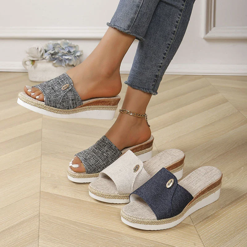 Summer Large Size Solid Color Casual Comfort Fashion Daily Sandals Wedge Sexy Beach Thick Sole Round Toe Women's Walking Shoes