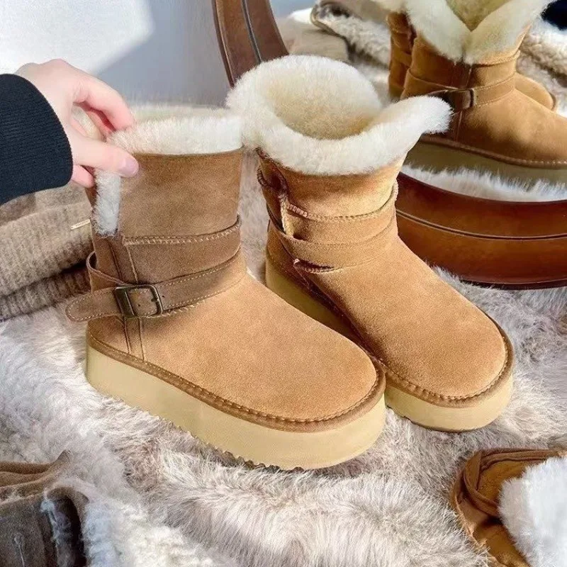 

Fur Snow Women Ankle Boots Flats Platform Suede Women Shoes Winter Casual Sport Plush Warm Cotton Shoes Luxury Brand Women Boots
