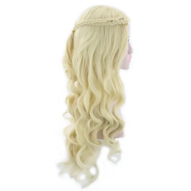 Daenerys Targaryen Weave Lang Krullend Haar Bal Rok Voeren Hoofddeksels Zilverkleurige Pruik Een Lied van Ijs en Vuur Rol Gouden Hoofddeksels