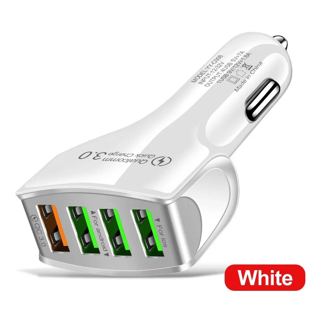 12W 4-Port Car Charger 2.4A Fast USB Cigarette Lighter Multi-Device Auto Charging Adapter