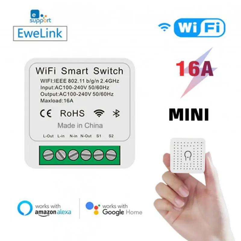 AUBESS EWeLink Wifi Smart Switch Mini 16A 2way Control Smart Home Breaker Wireless Remote Voice Control Alexa Google Home