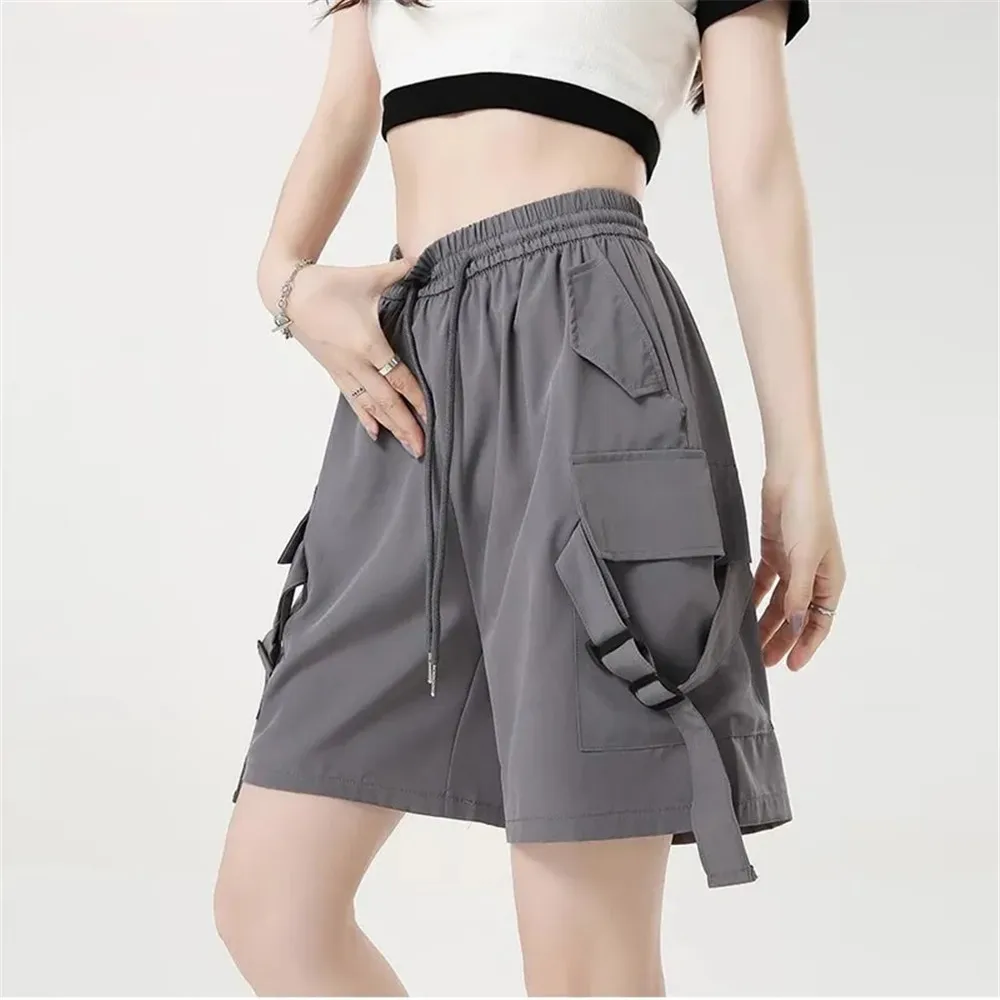 

cargo shorts women summer high waist casual sports loose strights pink shorts chic korean solid y2k harajuku wide leg Fifth pant