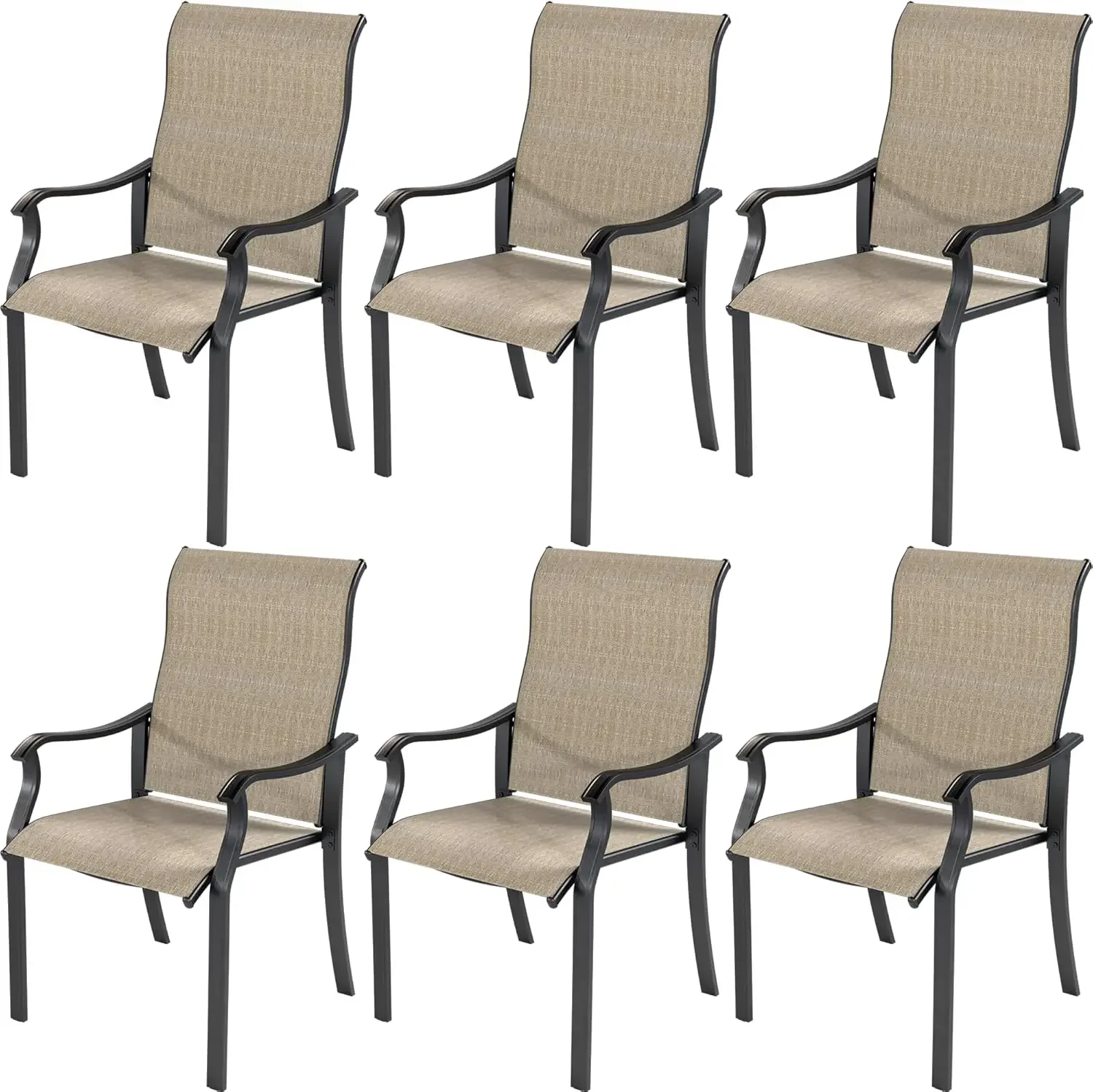 Juego de 6 sillas de comedor para patio, sillas de comedor de textileno para exteriores con respaldo alto, sillas para muebles de patio con reposabrazos