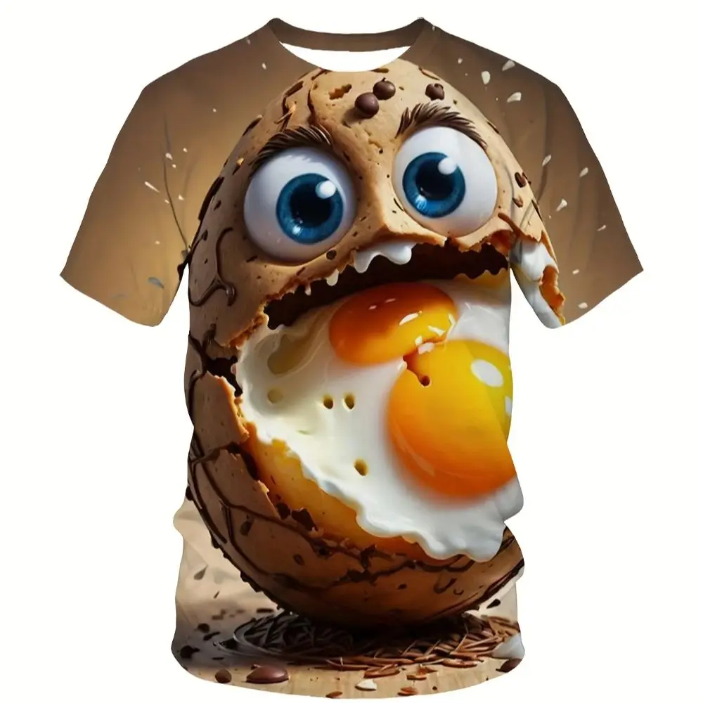 

Мужская футболка с 3D принтом в стиле ретро и жареным яйцом, дышащая летняя повседневная футболка с круглым вырезом и принтом всего тела, с короткими рукавами