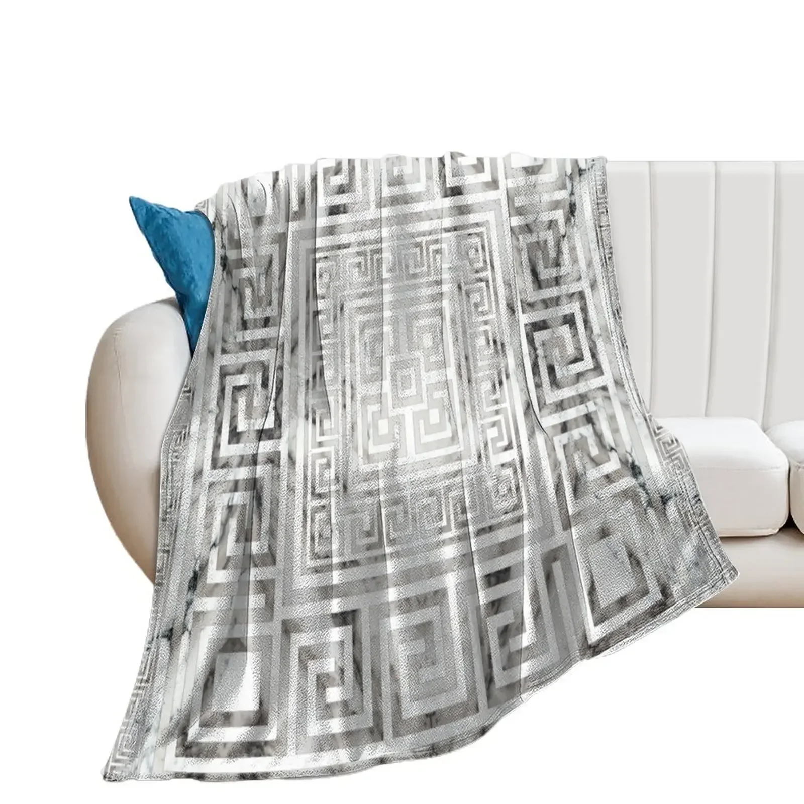 Greek Meander - Greek Key White Marble texures Throw Blanket Weighted Travel Giant Sofa Kid'S Blankets