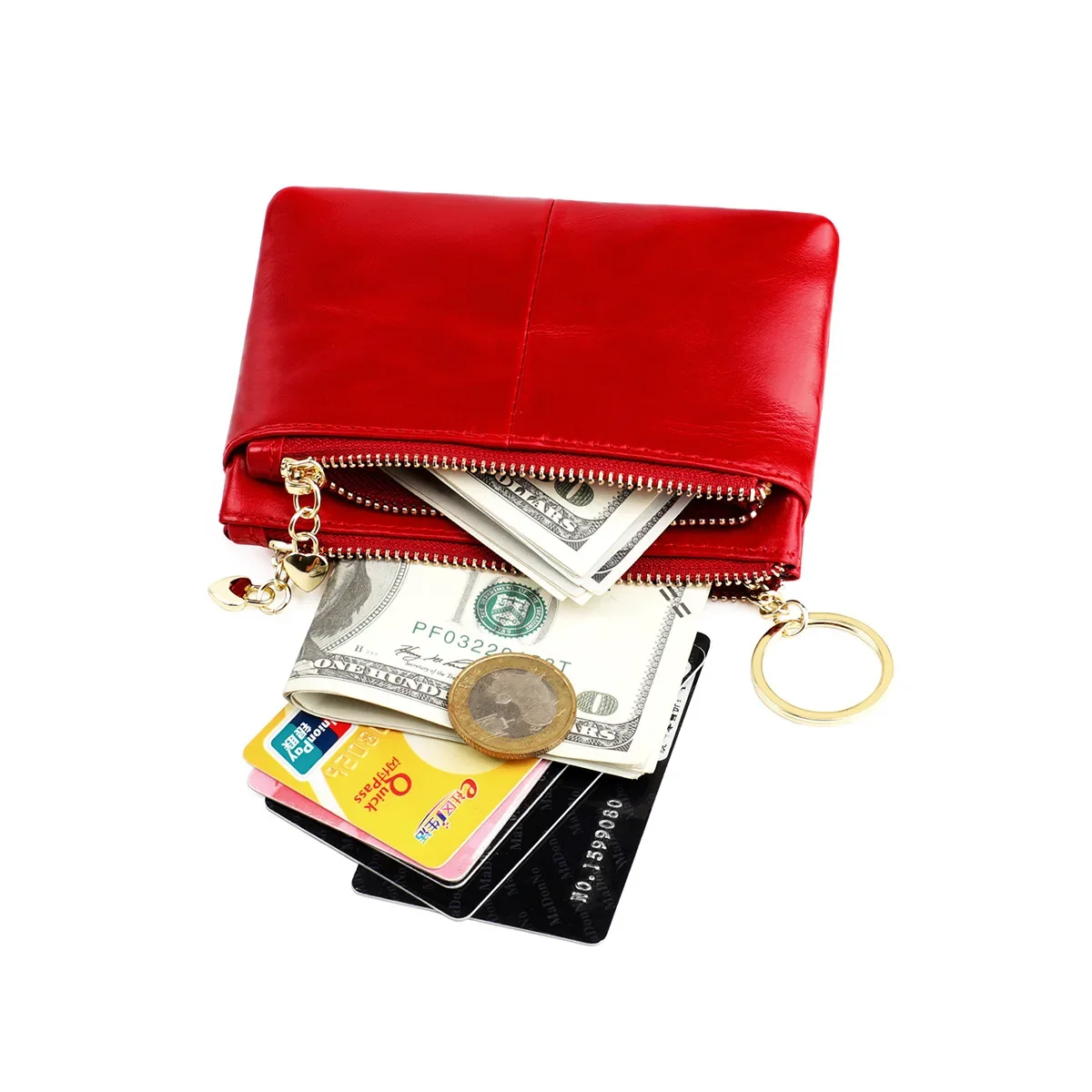 Women Real Leather Small Wallet Lady Leather Mini Change Bag Short Wallet Femal Coin Purse Girls Card Holder Key Chain Handbag