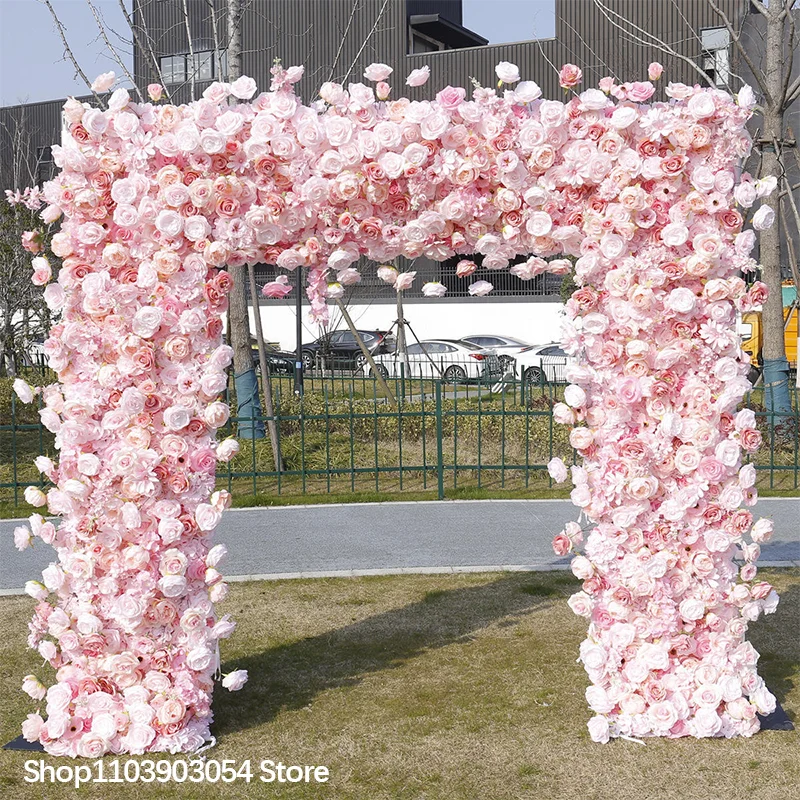 Maßgefertigter Romantischer Rosa Rosen-Blumenreihen-Sofaläufer Blumenarrangement Bogen-Dekoration Outdoor-Hochzeits-Hintergrund Quadratischer Rahmen Party-Requisiten – Detail 3
