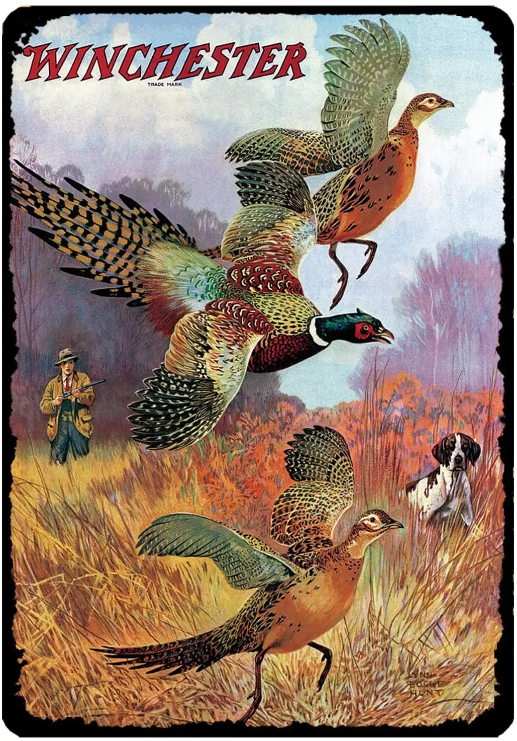 Vintage Metal Tin Sign Pheasants on The Rise Winchester Firearm Hunting Hunter  Wall Decor Plaque Signs vintage metal plate