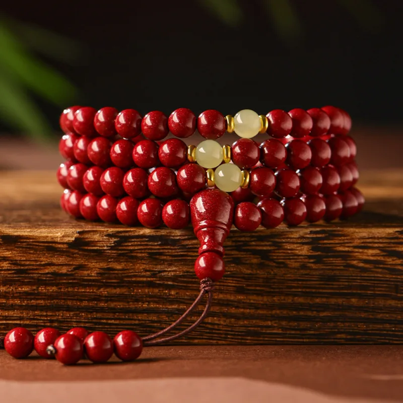

Natural Purple Gold Cinnabar 108 Buddha Beads Multi-Loop Bracelet – 2026 Year of the Horse Zodiac Jewelry Gift for Women