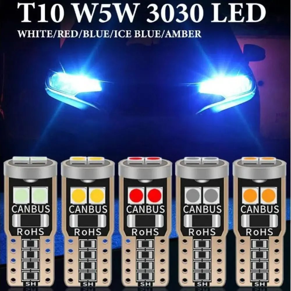 6Pcs Super Bright LED Car Parking Lights T10 W5W 3030 6SMD Multicolor License Plate Lights Universal No Error Reading Lights