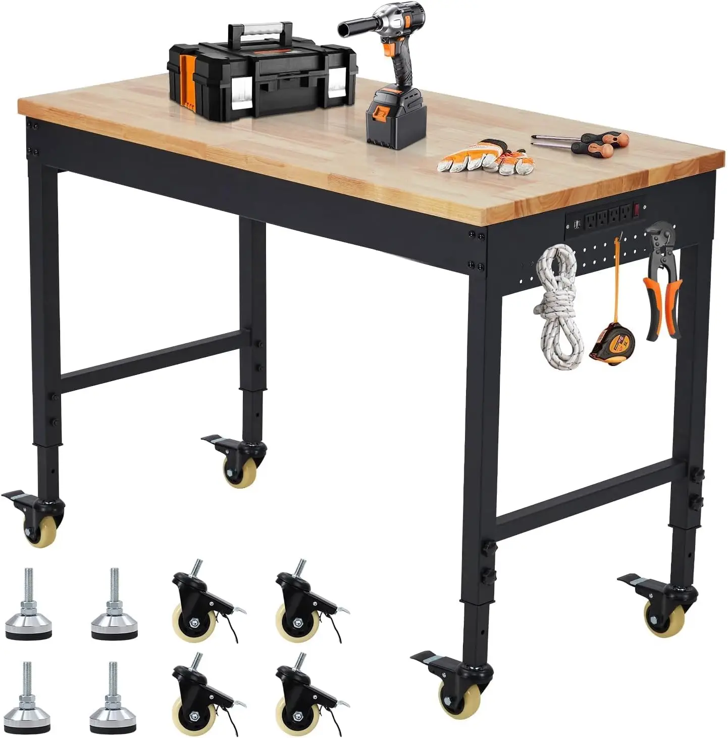 60Inch Adjustable Height Workbench Engine Parts Tool Cart Garage Rolling Workshop Mobile Utility Cart for Auto Repair 2000LBS for Garage, Workshop, Office, Home