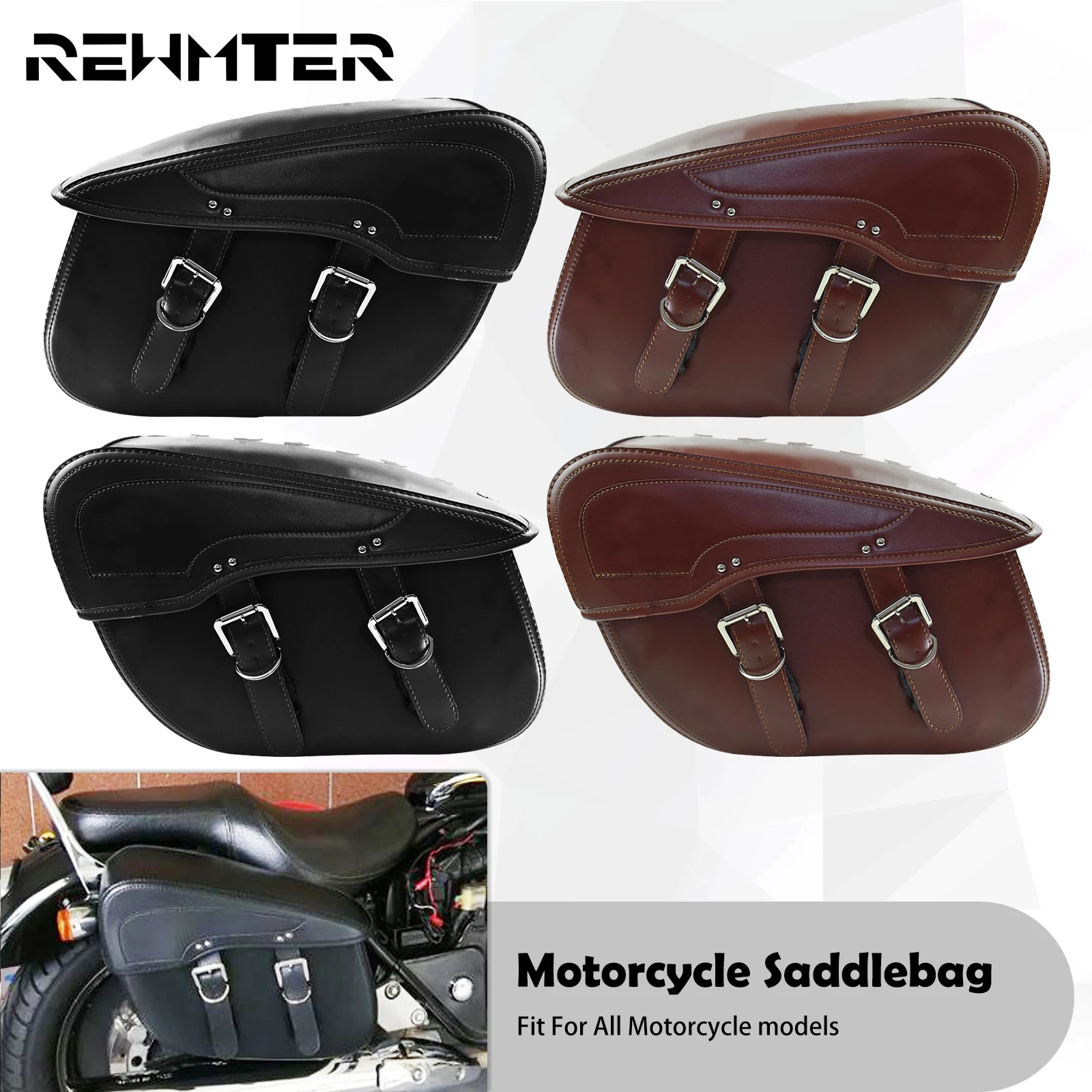 

2xMotorcycle Black/Brown Luggage Saddle Bag Tool Side Bags Saddlebag For Harley Sportster XL 883 1200 Touring Dyna Softail Glide