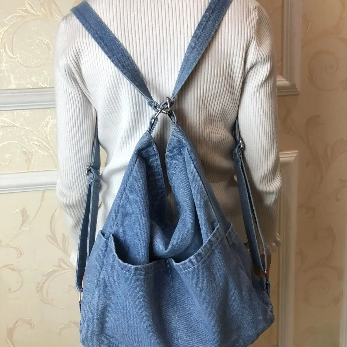 

2 Way Use Pocket Fashion Crossbody Large Capacity Tote Commuter Bags Single Shoulder Backpack Men's and Women's Bag