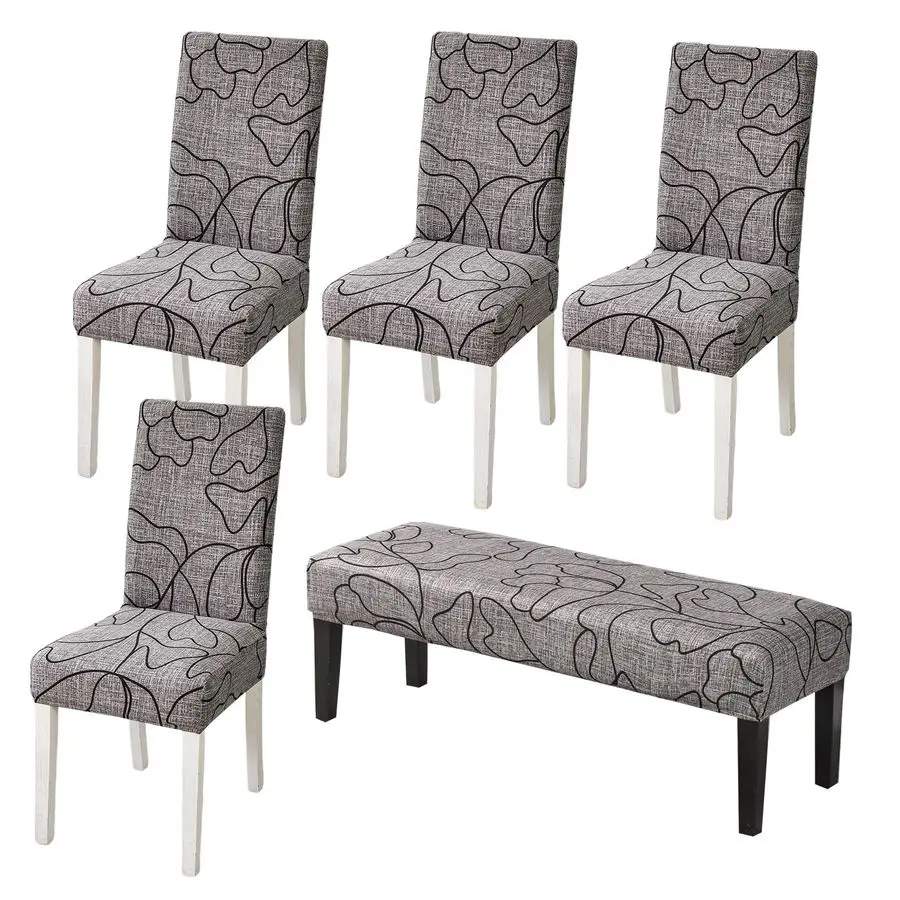 

4 Pieces Stretchy Dining Chair Slipcovers with Bench Cover Printed Dining Room Chair Covers Bench Seat Cushion Covers Upholstere