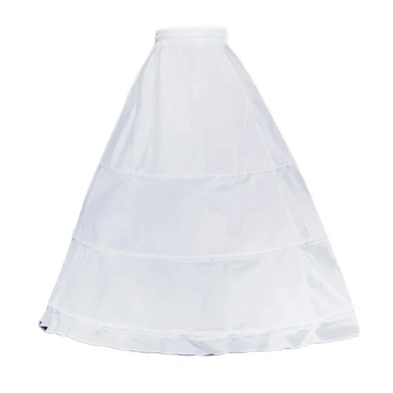 Womens Single Layer 3 Hoops White Petticoat Wedding Gridal Gown Dress Bridal Crinolines Drawstring Waist A-Line Underskirt