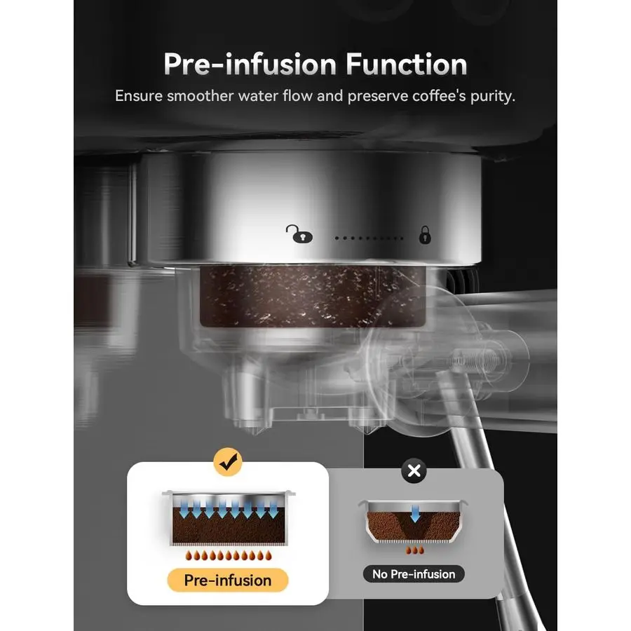 ماكينة اسبريسو 20 بار، ماكينة صنع اسبريسو مدمجة للغاية من الفولاذ المقاوم للصدأ ماكينة قهوة احترافية اسبريسو مع مضخم بخار كهربائي #3