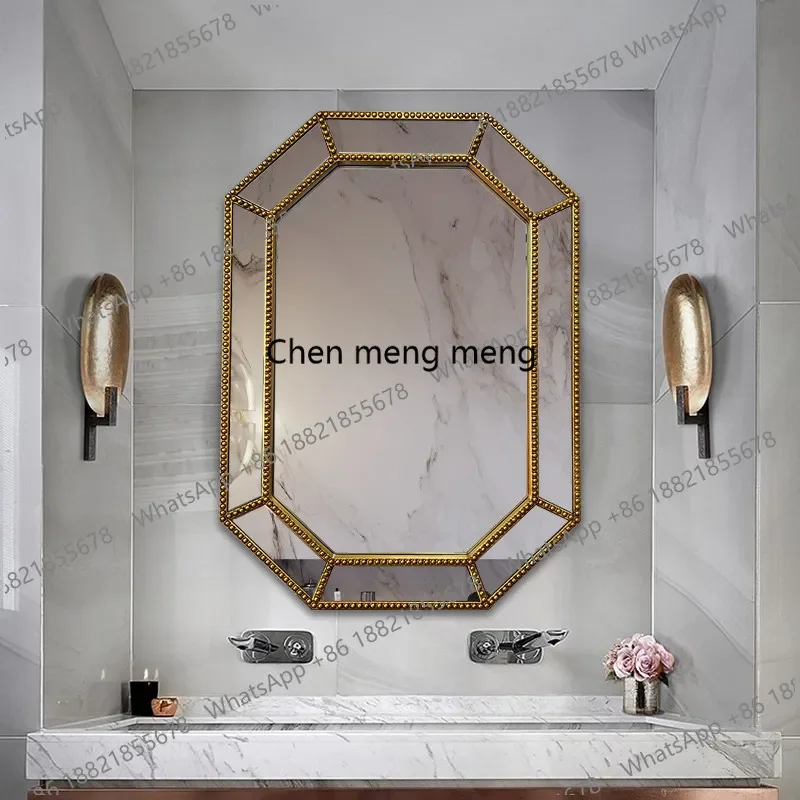 F181 European bathroom mirror, polygonal mirror, bathroom hanging mirror, light luxury retro decoration barber shop