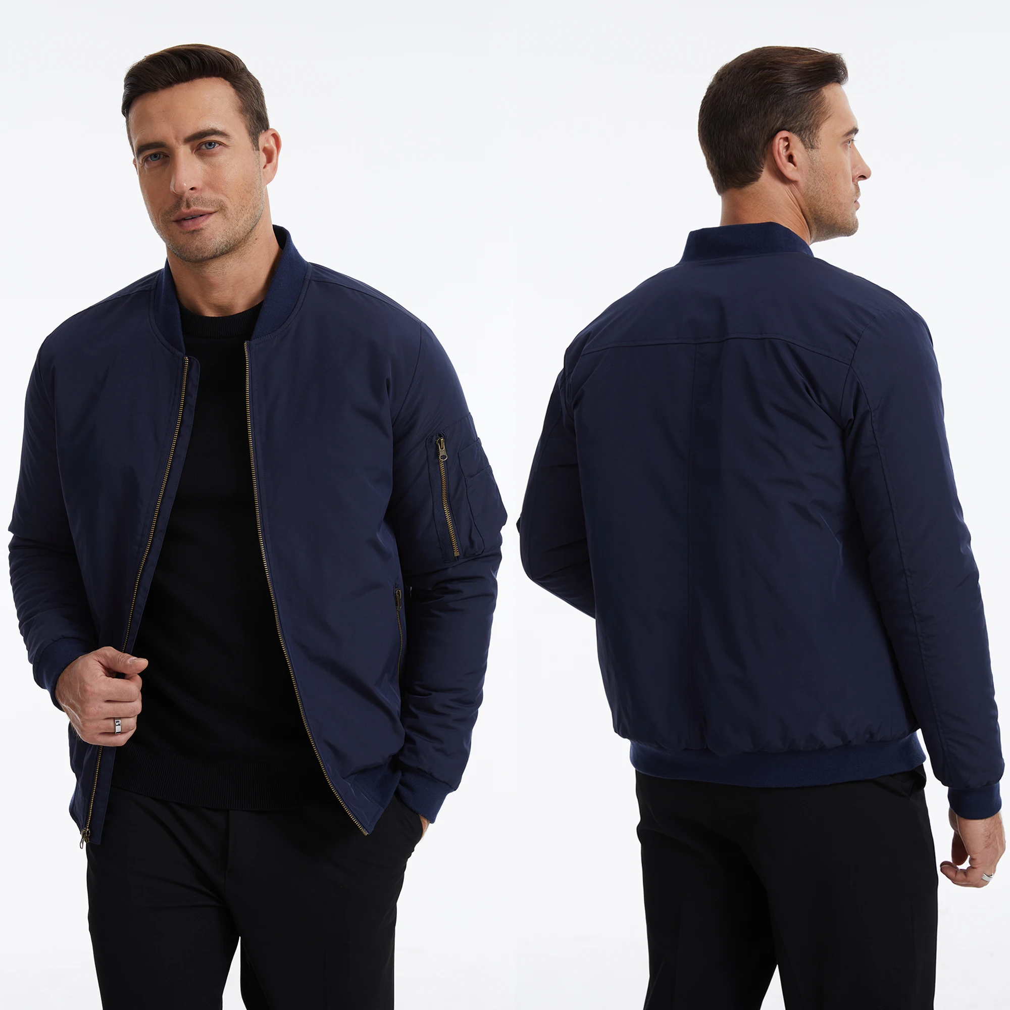 Herbst-Winter-Herren-Bomberjacke, Warme Windjacke mit Vollreißverschluss, Militär-Pilotenjacke, Lässige Winddichte Outdoor-Jacke – Detail 5