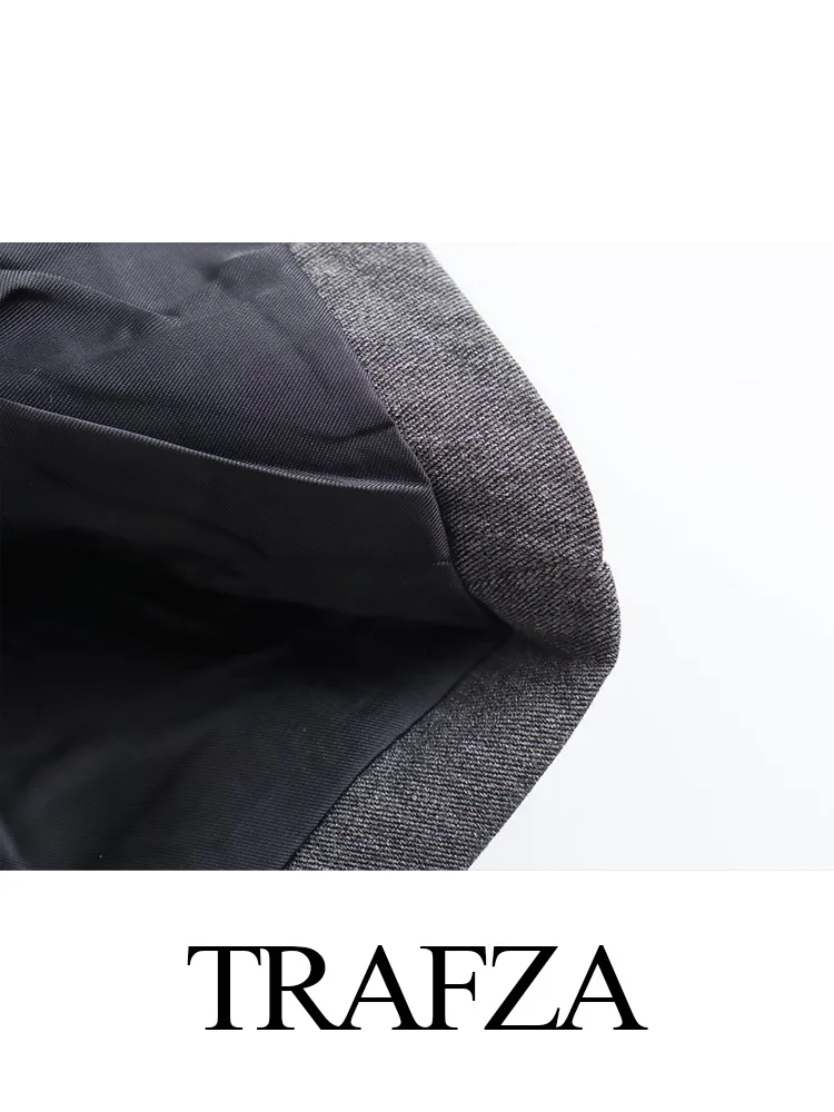 TRAFZA-Camisola de alças Vintage de lapela feminina, lima suspensa, calças de cenoura, cinza, moda unissex, elegante