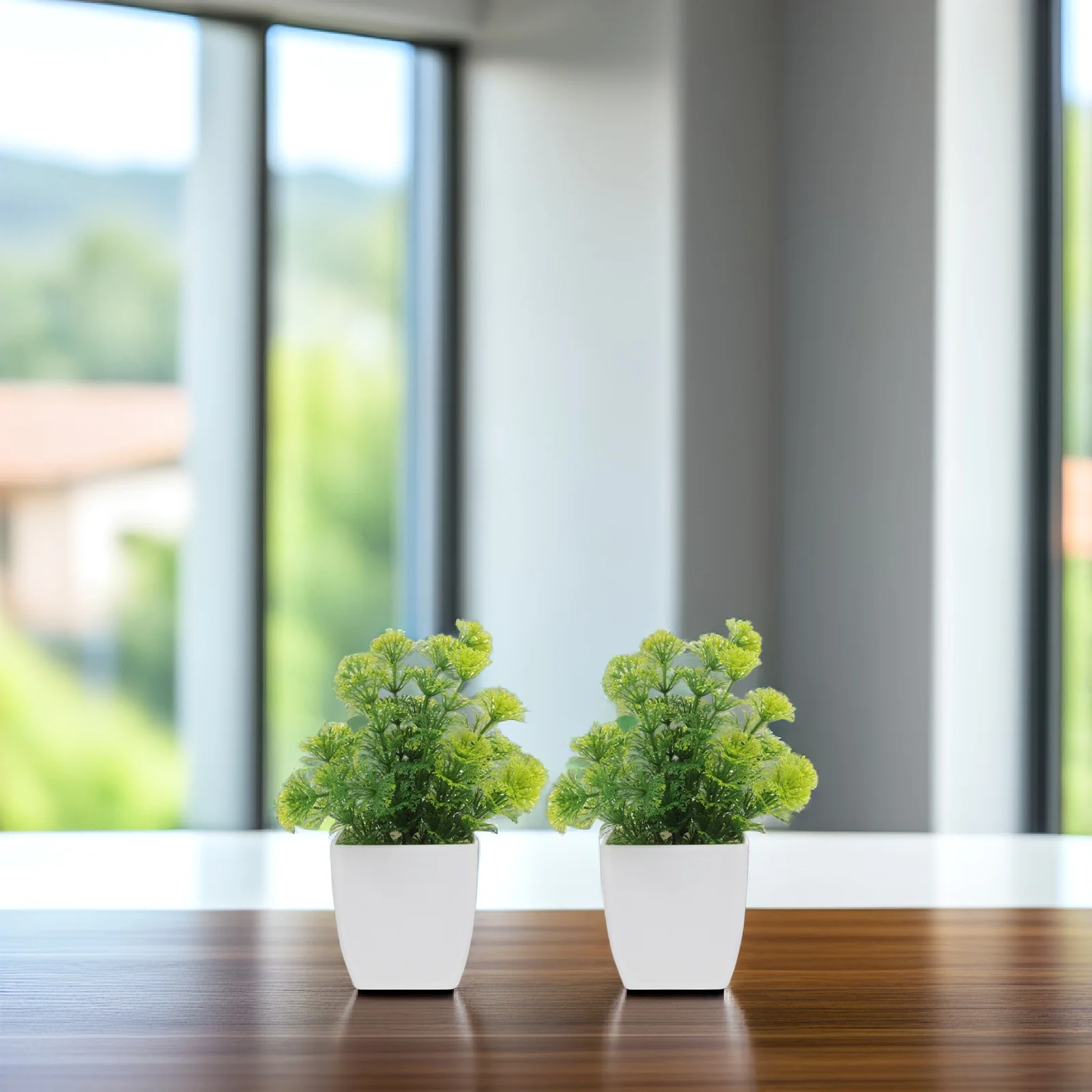 

2 Pcs Artificial Green Potted Plants Indoor Decor Fake Bonsai Desktop Home Decoration Small Faux Plants for Shelves Office