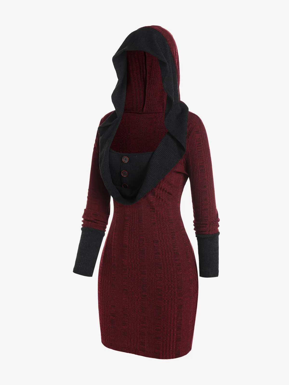 ROSEGAL Plus Size Hooded Rib-knit Long Sleeve Dress Draped Front Dress Women Autumn Winter Mini Jumper Dress Bodycon Vestidos 5X