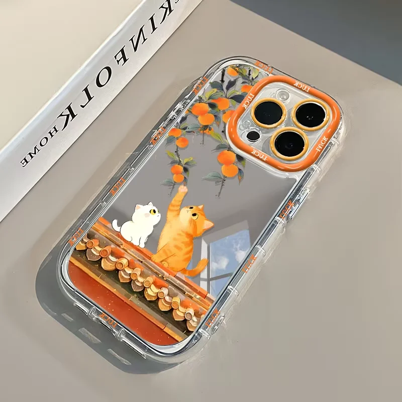 Thick Autumn Flavor Persimmon Orange Cat Phone Case For iPhone 17 AIR 16 15 14 13 12 11 XR PRO XS MAX 7 8 PLUS Anti Drop Cover view 5