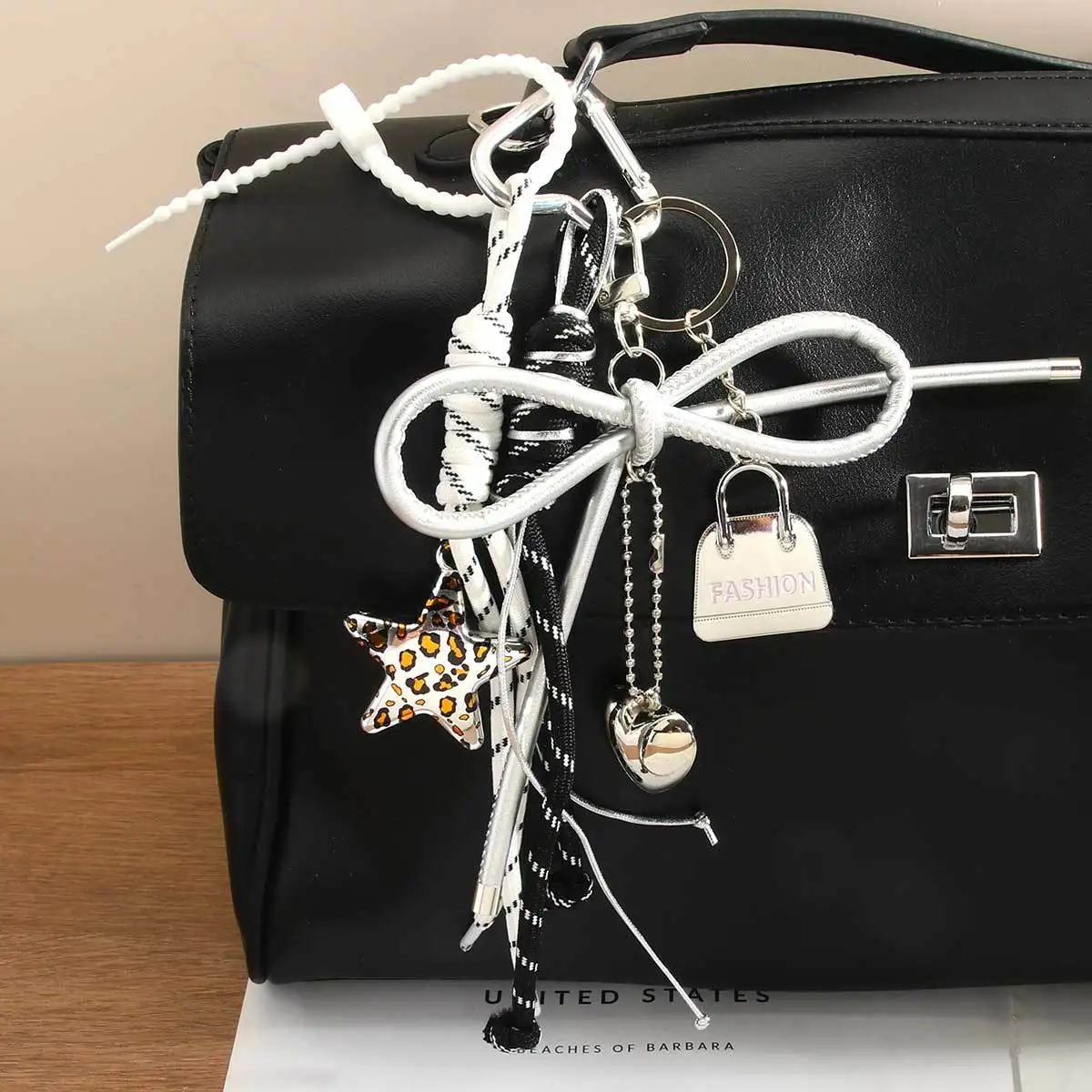 Leather Leopard Star Heart Keychain Bag Pendant Hand Braided Bow Rope Roman Knot Keychain Gifts for Women Girlfriend