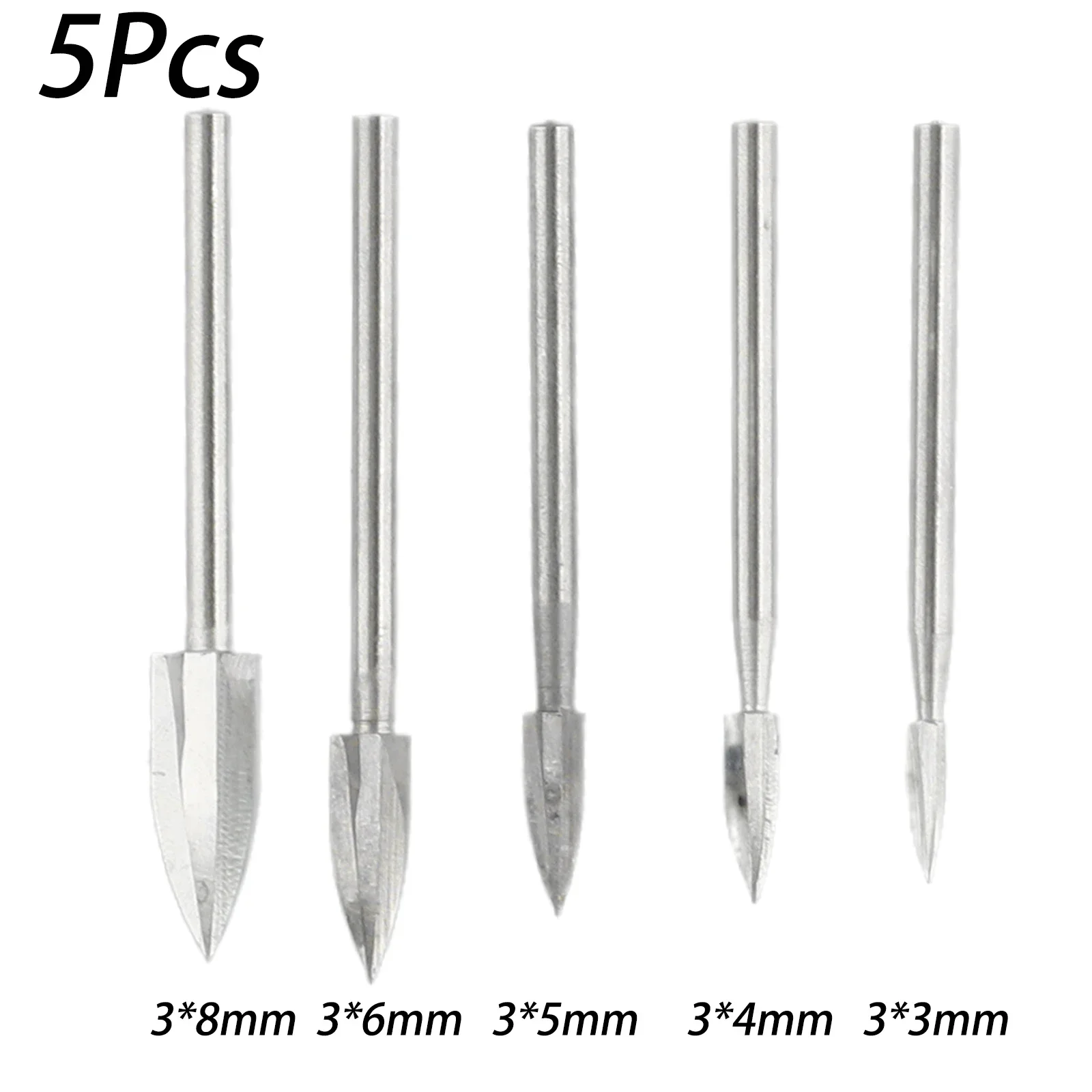 5PCS 3/4/5/6/8mm Wood Carving Tool Engraving Drill Bit Set For Woodworking Carbide Grinding Tool DIY Hand Tools