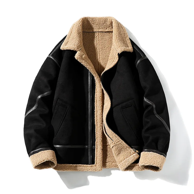 New Fashion Men Suede Winter Jackets Man Fur Integrated Fleece Leather Jackets Quality Male Thicker Warm Leather Coats Size 3XL
