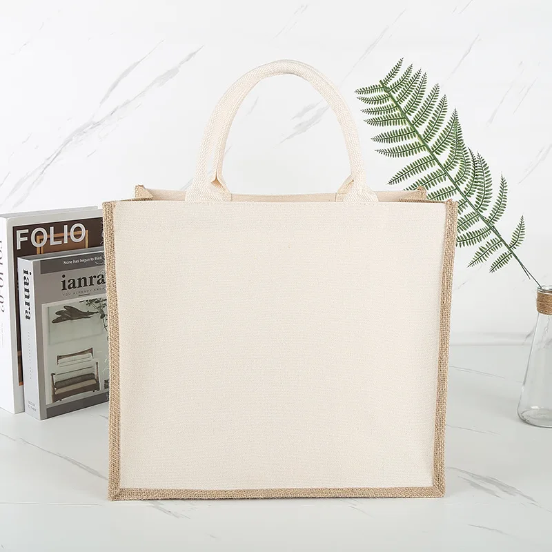 Custom Jute Shopping Bag Large Capacity Handbags For Women Female Tote Bag Cloth Shopper Bag Purse Burlap Grocery Bag Eco Bag