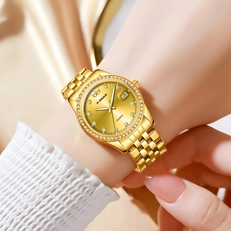 Luxury Gold-Tone Women's Wristwatch by X-GEAR – Slim Quartz Dress Watch for Office & Formal Occasions