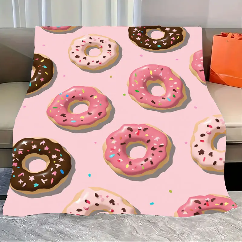

1pc Flannel Blanket Cute Donut Print Soft Cozy Blanket for Kids Room Decor