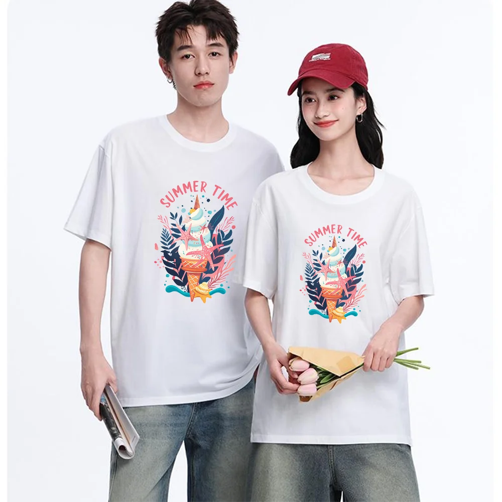Summer Time Ice Cream Cone Printed T Shirt Breathable Fabric S-XXL Personalized Custom Aesthetic Graphic Top Unisex Fit Casual S