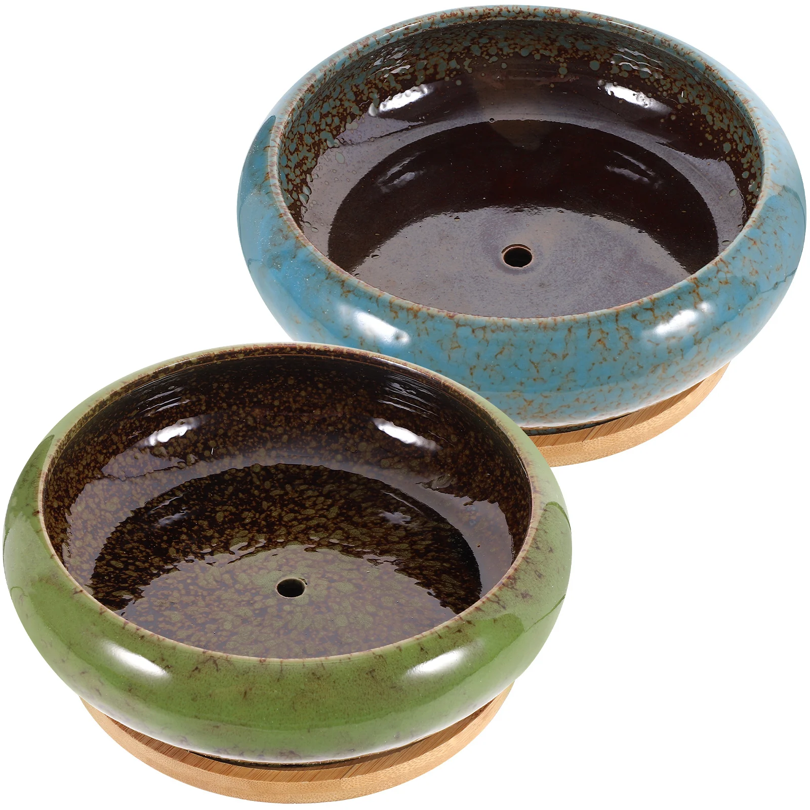 

2 set Ceramic Plant Retro Planter with Tray for Succulents Garden Green Material
