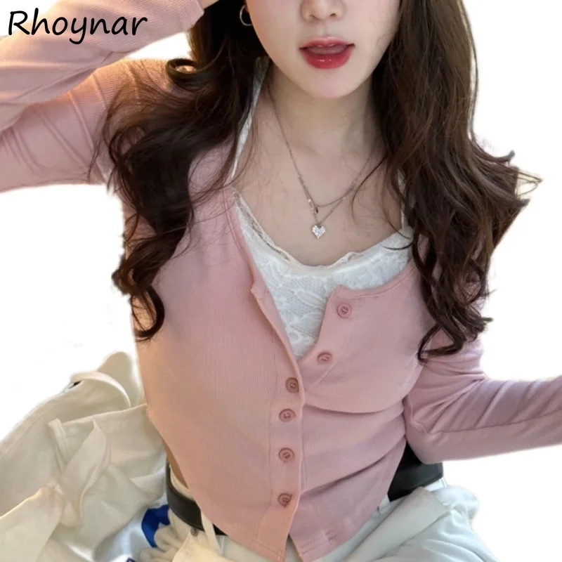 T-shirts Women Spring Hotsweet Students Cute Lace-up Long Sleeve Patchwork High Street Gentle Lovely Young Ulzzang Attractive