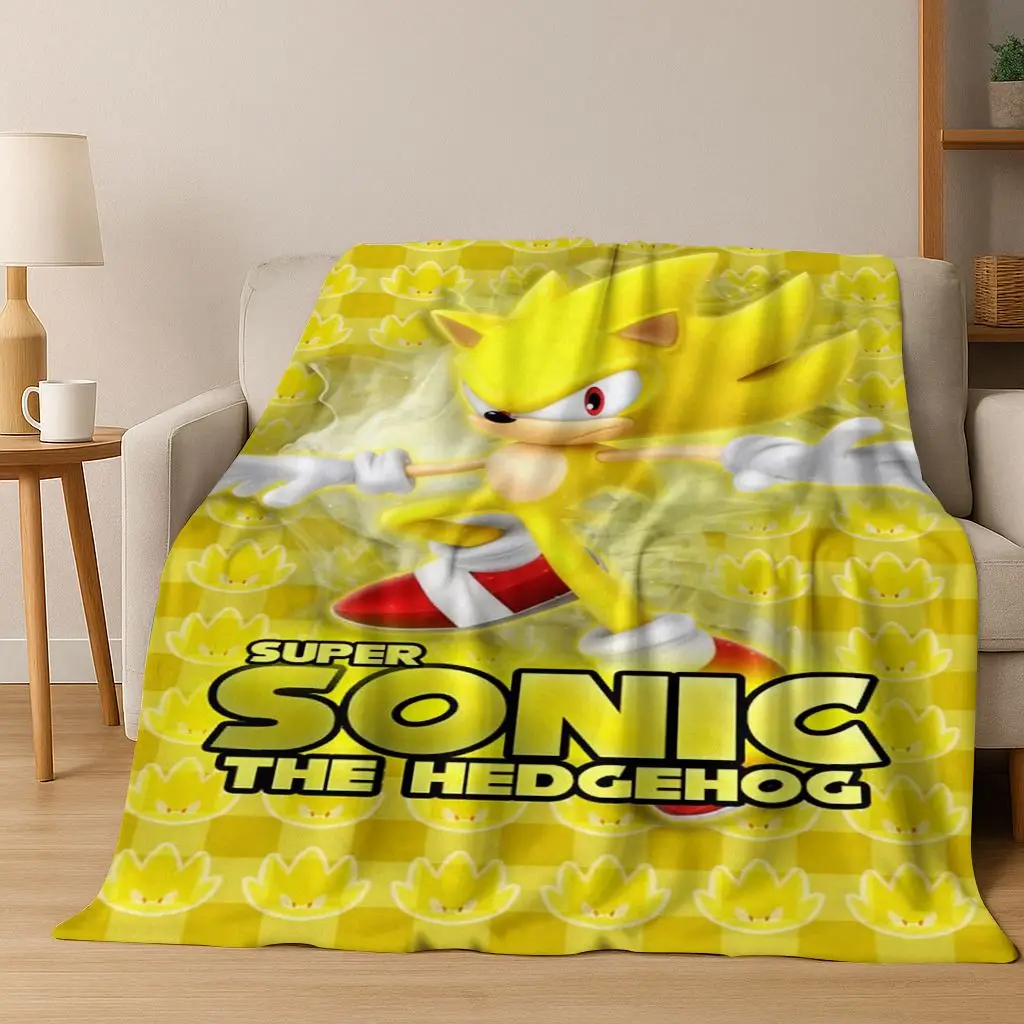 Klassische S-Sonic-Cartoon-Spiel-Flanelldecke, weiche, warme Überwurfdecke für Bett, Schlafzimmer, Wohnzimmer, Reisen, Picknick, Büro, Geschenk für Kinder