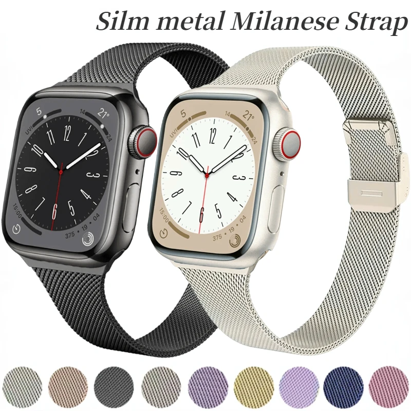 Silm Metal Strap For Apple Watch Band Ultra 49mm 10 42mm 46mm 9 8 7 45mm 41mm Milanese Bracelet iWatch 6 5 4 3 SE 44mm 40mm 42mm