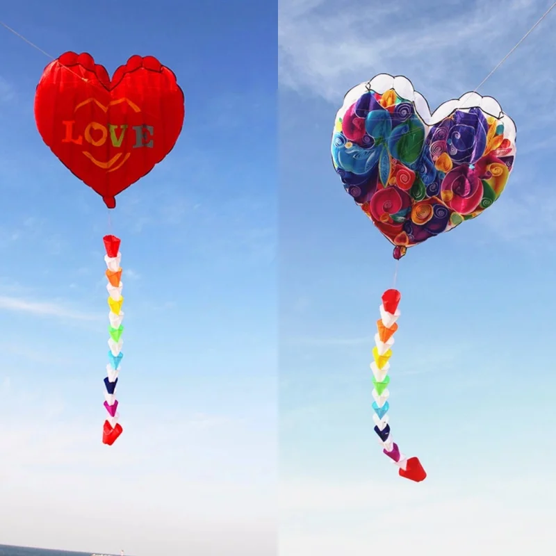 

free shipping inflatable kites heart kites fly nylon fabric kite weifang kite string steering kite professional paragliding soft