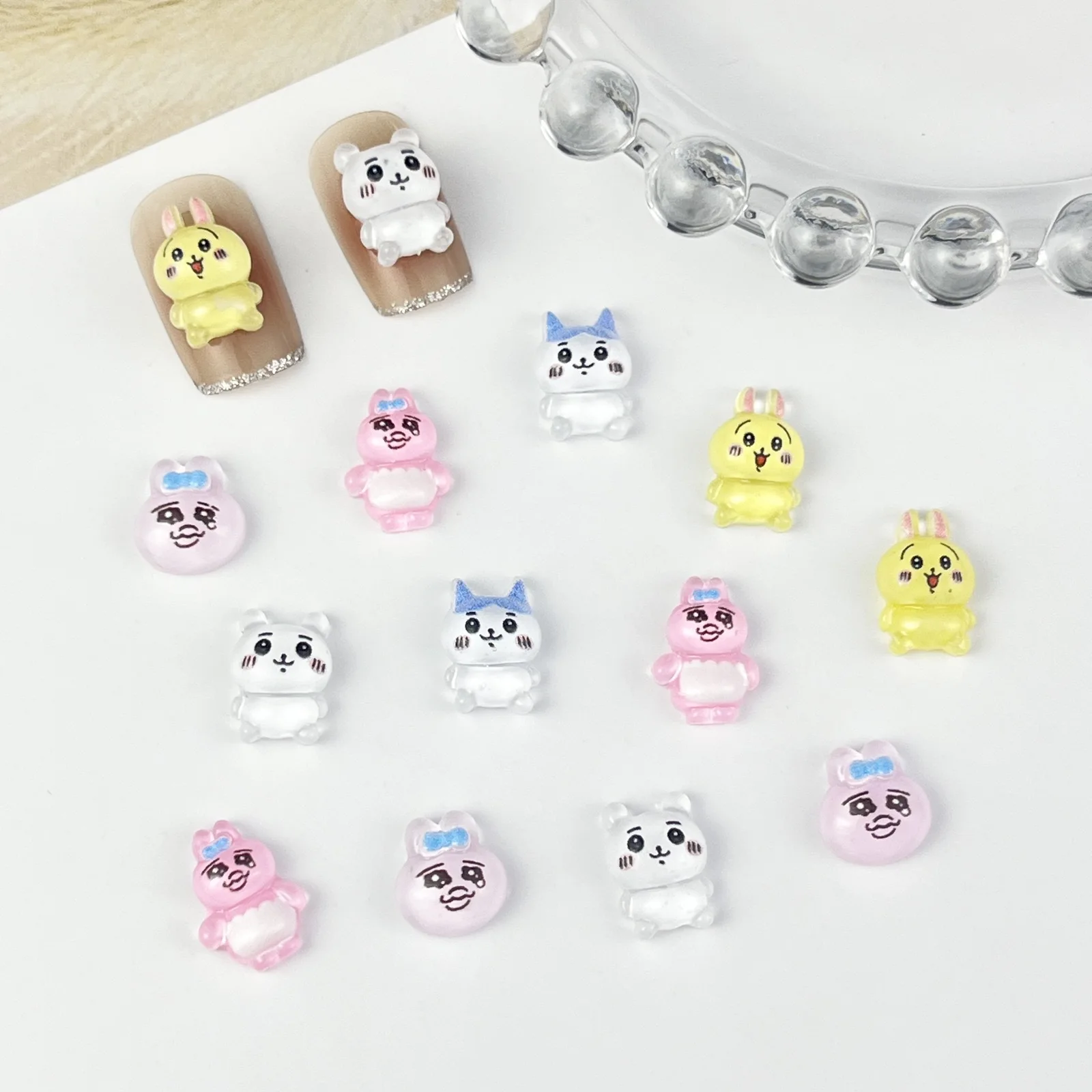 20pcs miniso chiikawa hachiware usagi cartoon nail charms for diy nail making cute mini resin flatback nail art decoreation