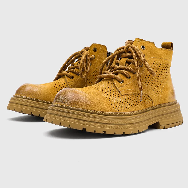 New Summer Vintage British Fashion Men Casual Cow Suede Leather Shoes Tooling Outdoor Desert Boots Ankle Boots