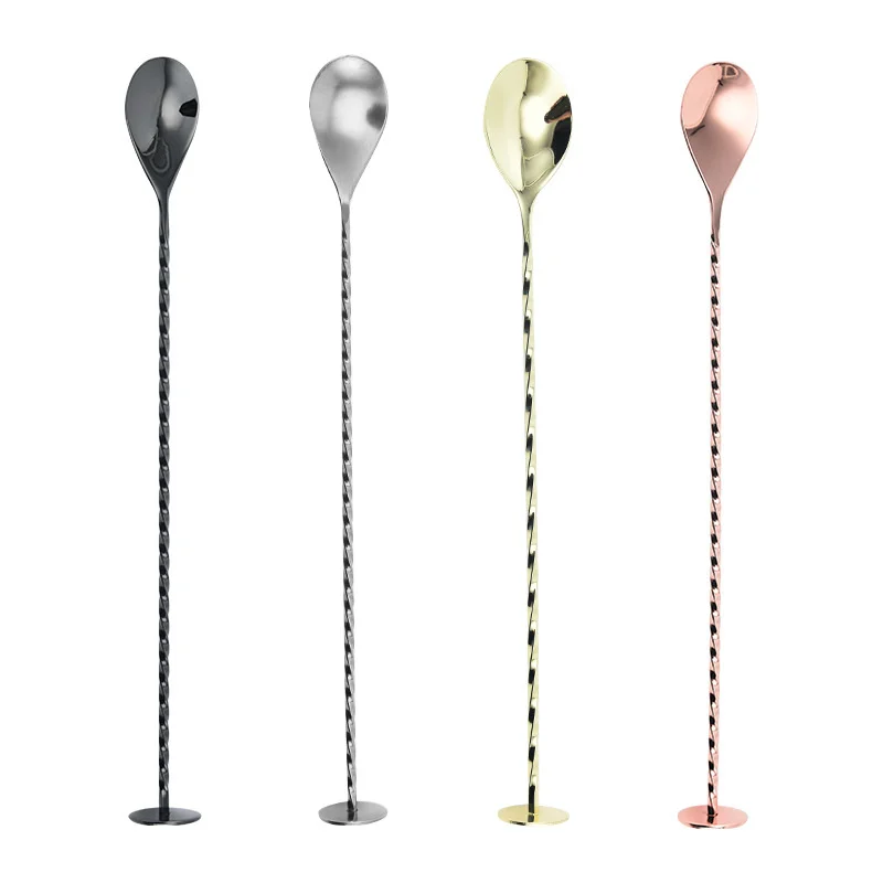 

100 шт. ложка из нержавеющей стали 304, барная ложка с круглым дном, ложка для перемешивания с резьбой для кофе и меда, стержень для смешивания бара