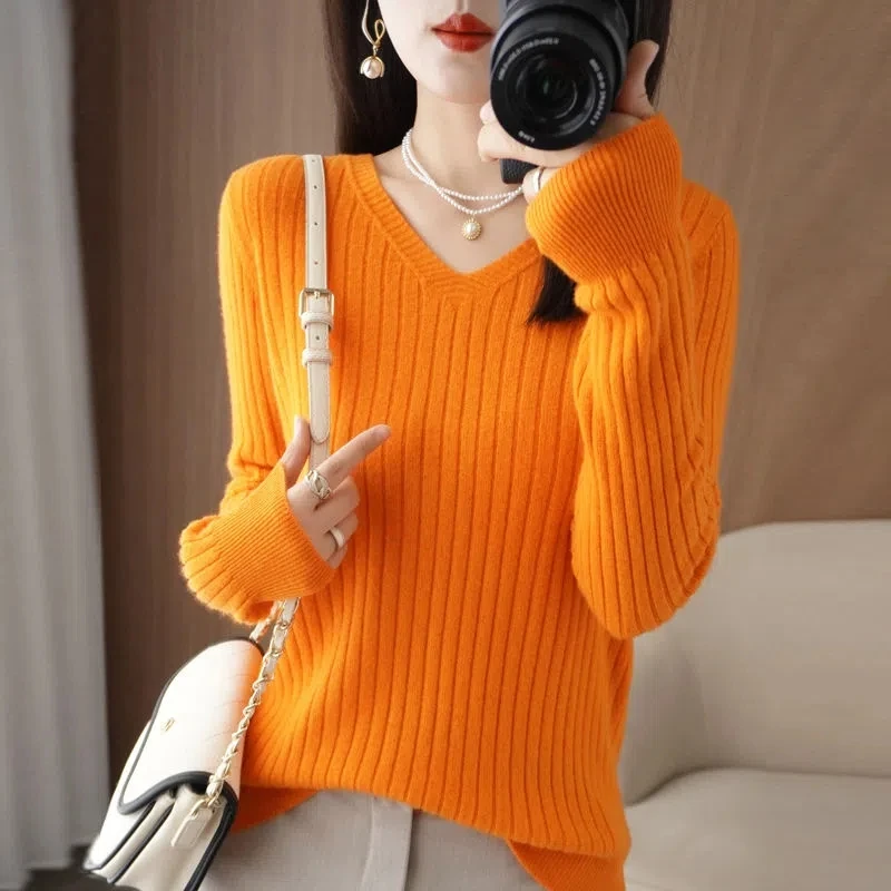Herbst Winter frauen Pullover Pullover 2025, Neue Feste V-ausschnitt Elastische Gestrickte Pullover Jumper Kurze Unterwolle Casual Weibliche Tops