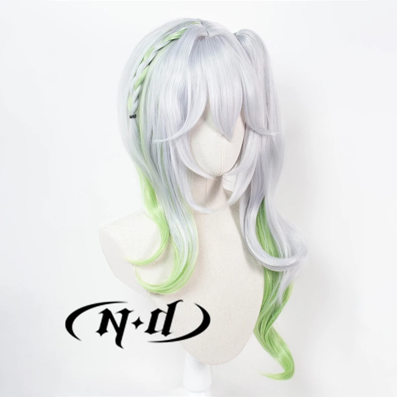 ND Nahida 코스프레 가발 Genshin Impact Lesser Lord Kusanal 헤어 피스 코스프레 헤어 가발 의상 파티 용 내열성 합성