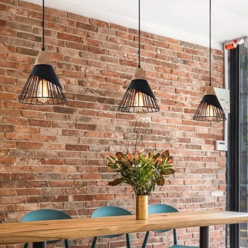 

Industrial 3-Color Adjustable Pendant Light - Black Wood & Metal Hanging Fixture for Kitchen, Bar