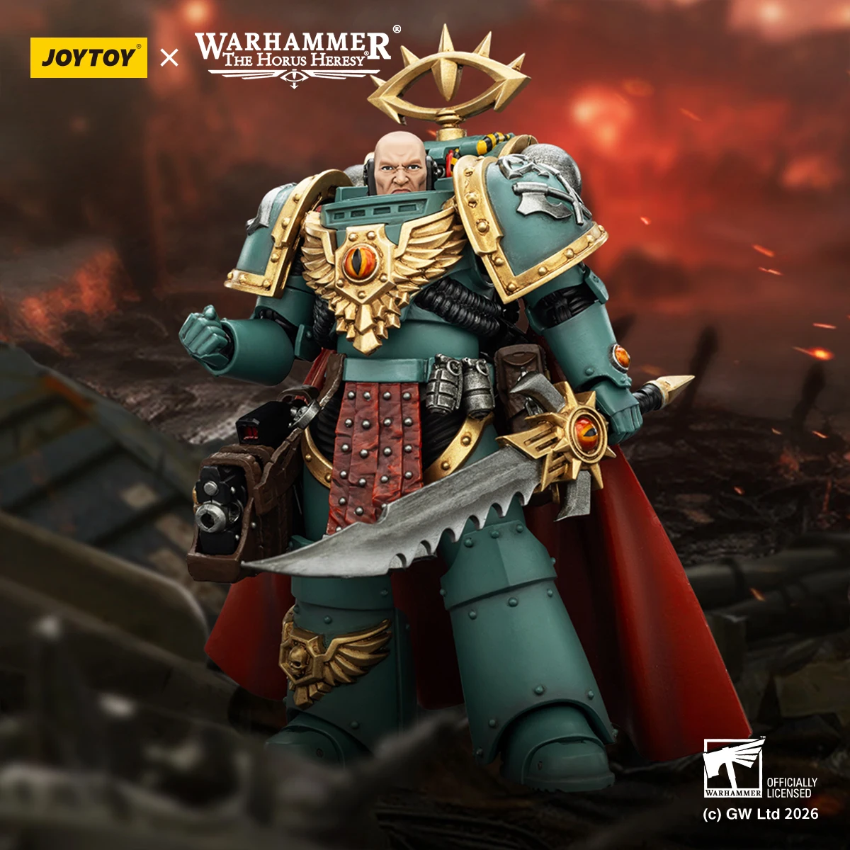 

JOYTOY Warhammer 40k 1/18 Action Figures Sons of Horus Tybalt Marr Captain of the 18th Company Sons of Horus Siege Breaker Model